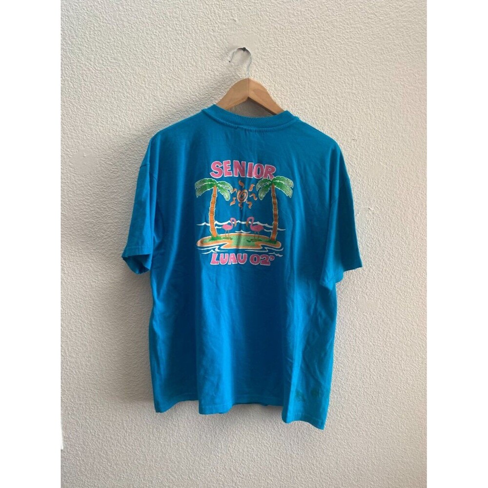 VTG Senior Luau 2002 Hanes Heavyweight 50/50 T-Shirt Men's XL Teal Blue